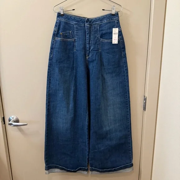 Pilcro Anthropologie NWT The Emory Pleated High-Rise Wide-Leg Jeans size 26 blue - Picture 2 of 9